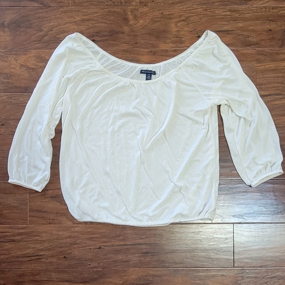 American Eagle Off The Shoulder Flowy Size Medium Off-White Blouse - Picture 5 of 8